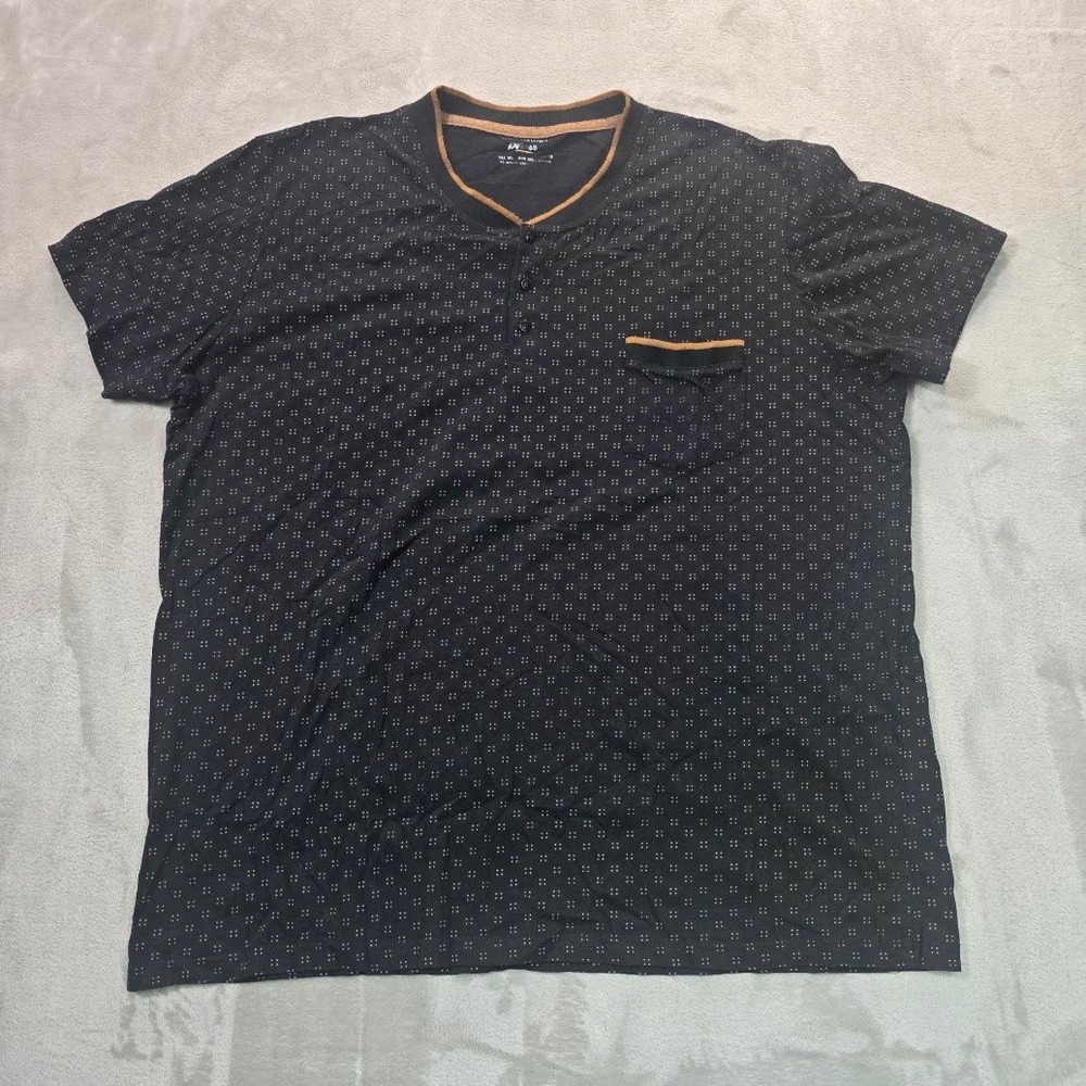 Craft + Flow Knitwear Mens 3XL Henley Shirt Short Sleeve Geometric Dot Black Tan
